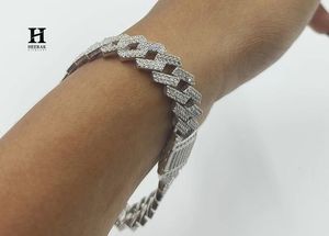 Mens <b>Iced</b> <b>Out</b> Miami Cuban Link Bracelet, Silver Tone CZ Diamond Prong Set Bracelet - Product Image 3