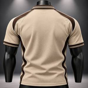 Chemise à manches courtes pour homme avec logo brodé sur le devant, bordure contrastée, tissu piqué 220g, jersey, coupe classique, style sportif - Product Image 2