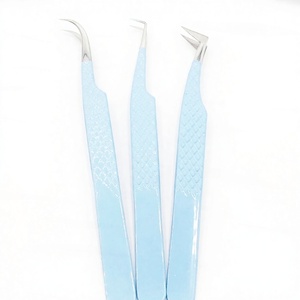 RMI Trending Product Sky Blue Powder coated y Silver Shin Tip Pinzas para Pestañas/Diamond Grip/Punta de punta de 90 / 45 grados - Product Image 1