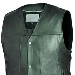 Fashionable Genuine <b>Leather</b> V-neck Moto <b>Biker</b> <b>Vest</b> Button Closure Side Lacing Regular Fit Outer Wear Autumn Style <b>Leather</b> <b>Vest</b> - Product Image 4