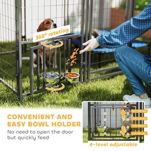 Recinto per Cani da Esterno 1,8m x 1,8m x 1,8m con Tetto Girevole e 4 Ciotole Regolabili a 4 Livelli, Materiale Resistente con Struttura a Rete - Product Image 6