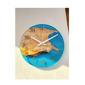 Luxury Light Turquoise Epoxy Resin <b>Wall</b> <b>Clock</b> Live Edge Wood Slab Round Silent Hanging Watch for Modern Home Office <b>Decor</b> - Product Image 4
