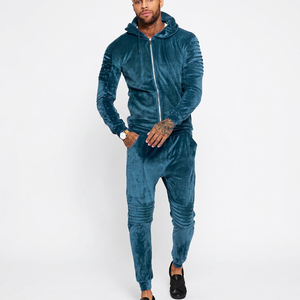 Ensemble de survêtement pour homme avec capuche, fermeture éclair intégrale, couleur unie, sweat-shirt et pantalon avec logo imprimé, style décontracté, style automne - Product Image 3