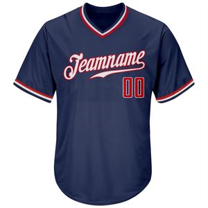 Maillot de baseball personnalisé bleu marine à col en V pour homme, manches courtes, nom de l'équipe imprimé, vêtement en polyester anti-humidité - Product Image 4