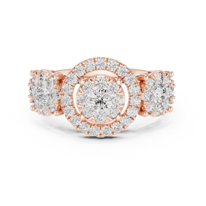 Anillo de lujo chapado en oro amarillo/rosa/blanco con rodio, engaste halo a presión, para uso diario, boda o novia, con acento de piedra lunar para mujer - Product Image 6
