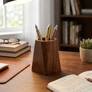 Pot à crayons octogonal en bois de noyer – Porte-crayons de bureau - Product Image 3