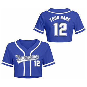 Custom Women's Baseball Jersey <b>Crop</b> <b>Top</b> Personalized Name Number Button Front Softball Uniform Shirt Breathable Polyester <b>Blue</b> - Product Image 4