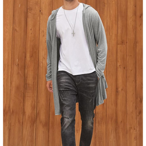 Cardigan long léger à capuche pour homme, ouvert sur le devant, drapé, vêtement d'extérieur d'été - Product Image 2