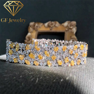 Pulsera de tenis de platino Art Déco con diamantes de laboratorio de colores vivos en varias filas, certificada por IGI, 30g, joyería fina vintage de alta gama - Product Image 4