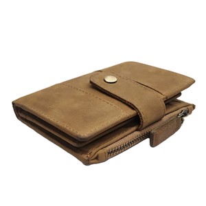 Portefeuilles en cuir véritable huilé Crazy Horse faits à la main avec compartiment zippé pour pièces de monnaie, porte-cartes, protection RFID, durables pour usage quotidien, avec bouton - Product Image 1