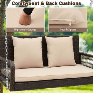 Sedia a dondolo sospesa da giardino per 2 persone con struttura in vimini e cuscini per lo schienale - Product Image 5