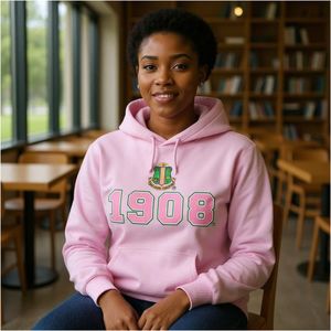 Sudadera con Capucha AKA Light Pink 1908 Crest, Gráfico de Escudo Verde y Rosa, Sudadera de Forro Polar Unisex, Ropa de Hermandad Griega, OEM ODM - Product Image 1