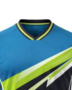 T-shirt de sport personnalisé pour homme, bleu, noir, lime, manches courtes, col en V, respirant, séchage rapide, entraînement athlétique, gym, course à pied, maillot - Product Image 5
