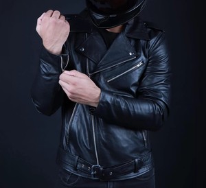 Veste en cuir véritable d'inspiration vintage, style formel, coupe-vent, design urbain pour motard - Product Image 3