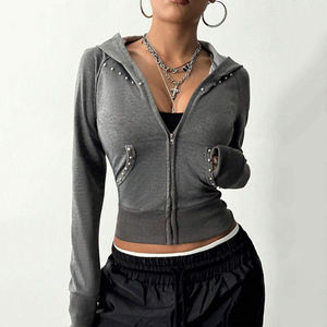 Sweat-shirt décontracté imprimé en molleton de coton respirant pour femme, avec fermeture éclair intégrale et logo, style streetwear, collection hiver/automne, vente en gros - Product Image 6