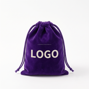 Pochette à bijoux en velours violet avec logo personnalisé, sac anti-poussière de luxe pour bagues, emballage cadeau de boutique en gros, rangement en peluche avec cordon de serrage - Product Image 1