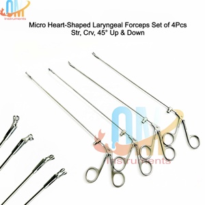 Ensemble de forceps micro-laryngéens de haute qualité, mâchoire en forme de cœur, 4 pièces, 22 cm, instruments chirurgicaux ORL de précision, CE ISO |   OldMed - Product Image 2
