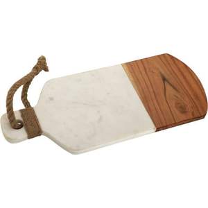 Planche à découper rectangulaire en marbre et bois massif pour usage professionnel en cuisine, découpe de viande, de pain et service décoratif - Product Image 4