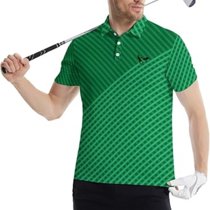 Camisa Deportiva Casual de Golf de Manga Corta para Hombre, Tejido Geométrico Verde 100% Poliéster de Secado Rápido - Product Image 2