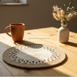 Mantel Individual de Tela Tejida a Mano con Acabado Natural de 14 Pulgadas, Mantel Individual Contemporáneo Ecológico para Mesa de Comedor, Hecho a Mano por Artesanos Indios - Product Image 5