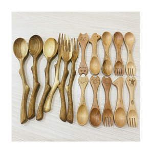 Ensemble de cuillères et fourchettes en bois mignonnes avec motif de chat pour servir le thé et les cadeaux - Product Image 1
