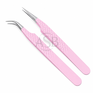 Professional Diamond Grip Light Pink Eyelash <b>Extension</b> Tweezers <b>Cheap</b> Wholesale Stainless Steel Straight & Curved Lash Tweezers - Product Image 1