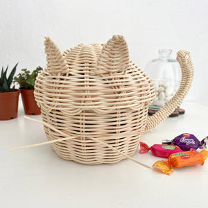 Cestas de mimbre tejidas a mano en forma de gatito, cestas de almacenamiento para accesorios de bebé recién nacido - Product Image 1