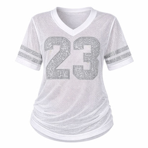 Camiseta Deportiva de Fútbol Americano Personalizada Unisex con Pedrería, Cuello en V, Transpirable, para Verano, con Logotipo Personalizado, Venta al Por Mayor - Product Image 2