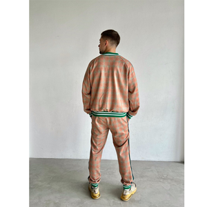 Ensemble de survêtement à carreaux personnalisé pour homme, manches longues, fermeture éclair, style décontracté, respirant, polyester et coton, pour l'automne - Product Image 2