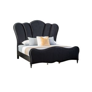 Cama King Size Oriental Glamorosa y Hermosa de Tela Negra, 1 Pieza, Mueble de Dormitorio Tapizado con Cabecera Acolchada - Product Image 4