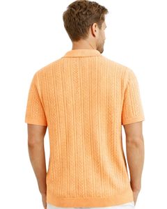 Manufacturer Mens <b>Orange</b> Knitted <b>Polo</b> Shirt Short Sleeve Cable Knit Summer Casual Slim Fit Top OEM ODM Wholesale Manufacturer - Product Image 2