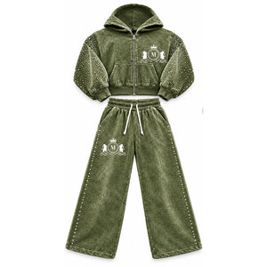 Ensemble de survêtement Mudassar à capuche avec fermeture éclair, longueur intégrale, strass, 450 GSM, 100% coton, vêtements décontractés pour adultes, style hiver - Product Image 3