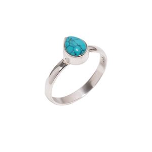 Bague turquoise en argent sterling 925 personnalisée en gros bijoux en argent fin bleu ciel pour femmes Style mignon pour les fêtes - Product Image 1