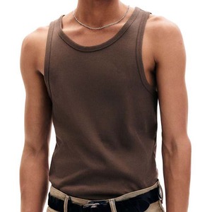 Débardeur côtelé marron uni de haute qualité pour homme, col rond, style décontracté - Product Image 5