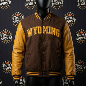 Chaqueta Varsity de Invierno Estilo Rodeo Occidental, Cuerpo de Lana, Mangas de Cuero PU, Bordado, Estilo Letterman, Unisex, Ropa Urbana - Product Image 3
