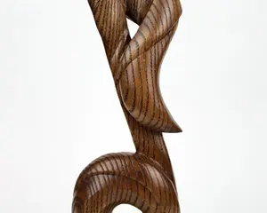 Statue en bois abstraite faite à la main, design artistique courbé, finition lisse, bois massif naturel, décoration musicale minimaliste moderne pour la maison - Product Image 2