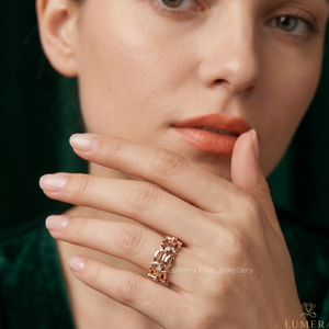 Bague d'éternité géométrique en or rose, diamant de laboratoire taille brillant, plaqué or 18 carats, luxe certifié IGI, alliance d'anniversaire pour - Product Image 5