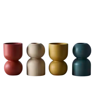 ชุดเชิงเทียนไม้ทรงกลม 4 ชิ้น ตกแต่งบ้าน สีแดง เบจ ทอง เทอล ดีไซน์สีสันสดใส สไตล์วินเทจ - Product Image 1