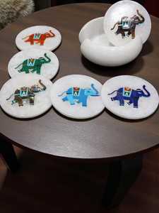 Sous-verres en marbre en forme d'éléphant, incrustation Pietra Dura, artisanat fait main, décoration - Product Image 2