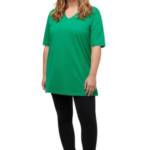 เสื้อยืดคอวีไซส์ใหญ่สำหรับผู้หญิง แบบเรียบสีพื้น สไตล์ลำลองหลวมๆ รับผลิตตามสั่งขายส่ง OEM ODM - Product Image 2