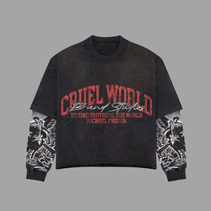 เสื้อยืดแขนคู่พิมพ์ลายฟอยล์พร้อมดีเทลลายพิมพ์นูนแบบยกสูงสำหรับใส่ในชีวิตประจำวัน ดีไซน์ทันสมัยแบบเลเยอร์สองชั้น - Product Image 6