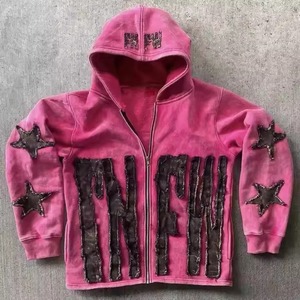 Sudadera con capucha y cremallera extragrande para hombre con diseño de letras aplicadas y estilo streetwear con estrellas - Product Image 3