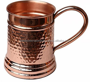 Taza de cobre puro martillada con asa y acabado pulido para beber y uso en la cocina, taza de cobre a prueba de fugas - Product Image 1