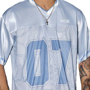 เสื้ออเมริกันฟุตบอลสีฟ้าอ่อน ผ้าตาข่ายระบายอากาศ ลายใยแมงมุมสไตล์ Y2K ทรงโอเวอร์ไซส์ เสื้อทีมแบบตาข่าย สปอร์ตแวร์แบบซับลิเมชั่นสั่งทำได้ - Product Image 3