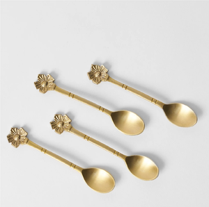 ชุดช้อนขนมหวานทองเหลืองรักษ์โลก ด้ามจับลายดอกไม้หลากหลายแบบ - Product Image 5