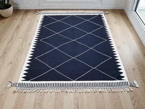 Tapis à motif géométrique, tissage plat, rectangulaire, style bohème, en coton, pour salon, usage domestique, lavable en machine, à poils fins - Product Image 3