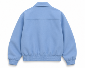 Light Blue Men's Fleece Varsity Jacket Stand Collar <b>Covered</b> <b>Button</b> Closure Breathable 100% Cotton Casual Regular Fit Winter Wear - Product Image 2