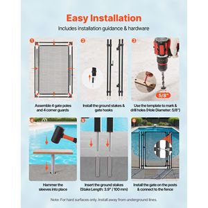Kit di Sicurezza per Porte Esterne, Cancello per Recinzione Piscina Interrata 4 x 2,5 Piedi con Chiusura in Metallo, Accessori per Piscina - Product Image 5