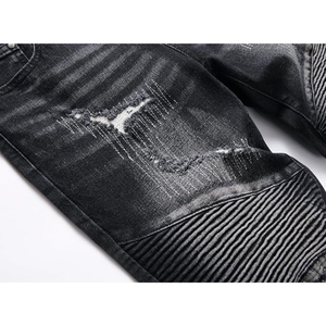 Pantalones Vaqueros de Mezclilla para Hombre, Corte Recto, Desgastados, Negros, Estilo Casual, Ajustados, Estilo Motociclista, de Algodón para Otoño - Product Image 6