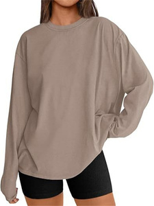Camiseta de Manga Larga para Mujer, Talla Grande, Cuello Redondo, Algodón - Product Image 4